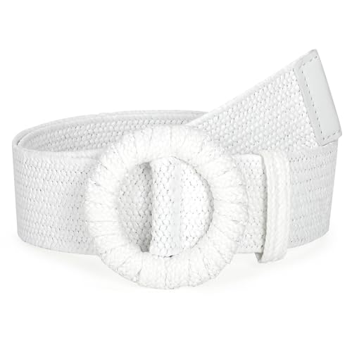 Image of Straw Woven Elastic Belt for Women Stretchy Belts for Dress Fashion Boho Waist Belt Rattan Raffia Ladies Belts