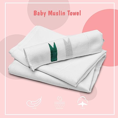 Image of YATTA Traditional New Born Baby Towel | Non Dyed Pure Muslin Towel | Soft Cotton White Colour | Chemicals Free & Quick Drying | Stitched Ends | 45x22 Inches | Pack of 2