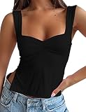 Lauweion Women Sleeveless Skinny Y2K Cropped Tank Top Strappy Ruched Sweetheart Neck Slits Backless