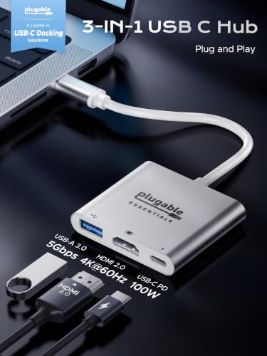Plugable USB C to HDMI Adapter 4K@60Hz, 100W PD Charging,USBA 3.0 Data Port - image 2