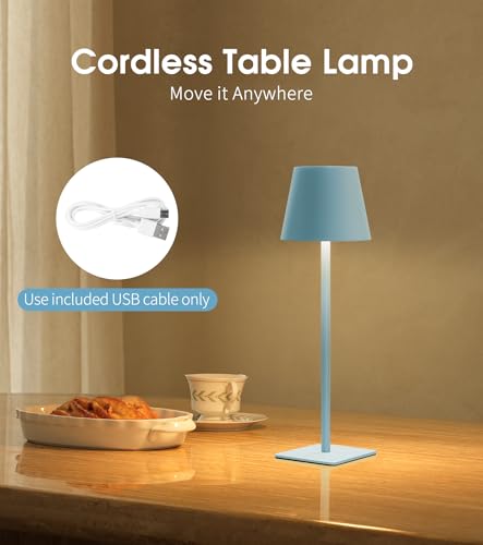 Image of UME 3 Pack Cordless Table Lamp, Battery Operated Lamp - Portable Waterproof Rechargeable Table Lamp w / 3 Color Temps & Stepless Dimming for Dinner, Desk, Cafe, Outdoor (Blue)