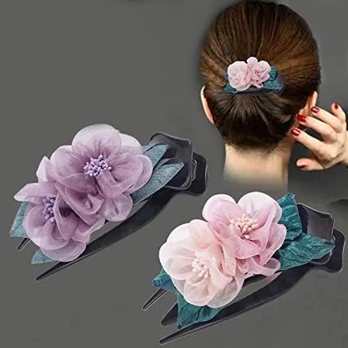 2Pcs Rhinestone Double Flower Hair Clip,Women Hair Claw Hair Crystal Rhinestone Hair Clip,Charming Hairstyle Hairpin, Elegant Hair Ornament (B)
