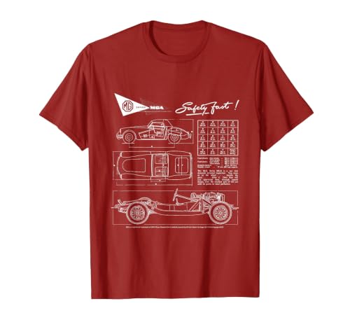 BMH MG MGA Retro Sports Car Technical Drawing T-Shirt, Men, Cranberry Red, Small