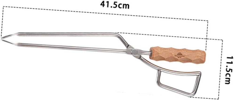 Stainless Steel Charcoal Tongs Long Food Clip for Barbecue Fire Pit Camping Durable Anti-scalding Grill Tool with Solid Beechwood Handle Firewood Charcoal Handling