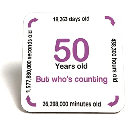 Square Single Coaster - Quirky fun design for a 50th Birthday Gift - Lilac Writing - Made in UK Cover