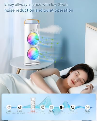 Image of 4000MaH DoUbLe EnDeD SpRaY FaN, CoLd AiR, 2025 NeW 3 GeArS UsB ReChArGeAbLe OsCiLlAtInG OnE WiTh LeD LiGhT CoOlEr, ToUcH & ReMoTe CoNtRoL, 280Ml WaTeR TaNk, IcE FiLlInG