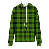 Chaqueta Casual con Capucha para Mujer Sudadera con Bolsillo con cordón y Estampado a Cuadros Sudadera Sportswear Mujer Chaqueta Mujer Esqui (Green, L)