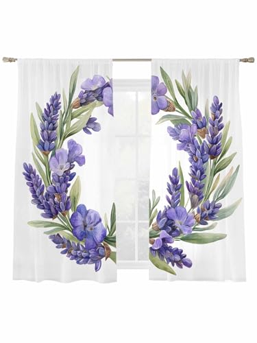 Semi Sheer Curtains for Windows,Vintage Ombre Purple Lavender Light Filtering