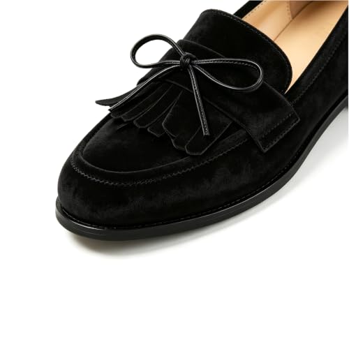 Image of LEMUTISME Women Tassel Bow Penny Loafers Slip On Low Flat Heel Dress Shoes
