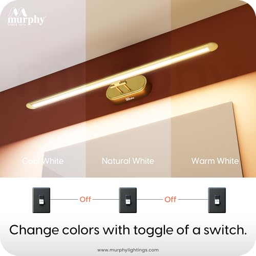 Image of Murphy 6W Colour Changing 3in1 Brass Finish LED Mirror Light (Cool White, Warm White, Neutral White) | Adjustable Angle | Modern Vanity /Dressing /Bathroom Wall Light-Pack of 3