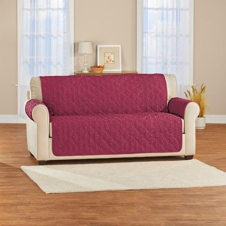 S M Ent. Embossed Ogee Pattern Furniture Cover-Loveseat-Burgundy