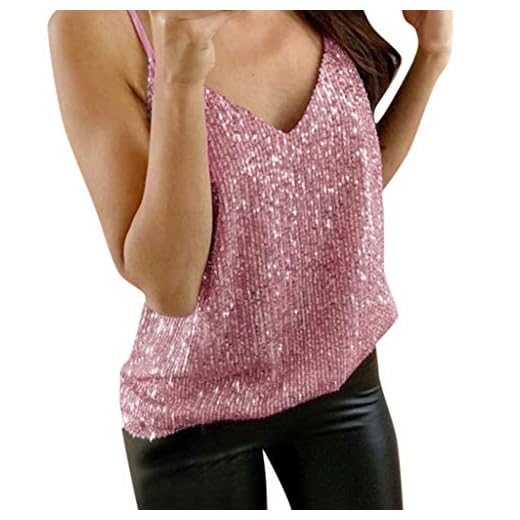 DAY8 topp dam paljetter sexig chic linne dam stor storlek kväll bustier kläder dam sommar billig skjorta dam T-shirt vårjacka ärmlös tröja, rosa, XL