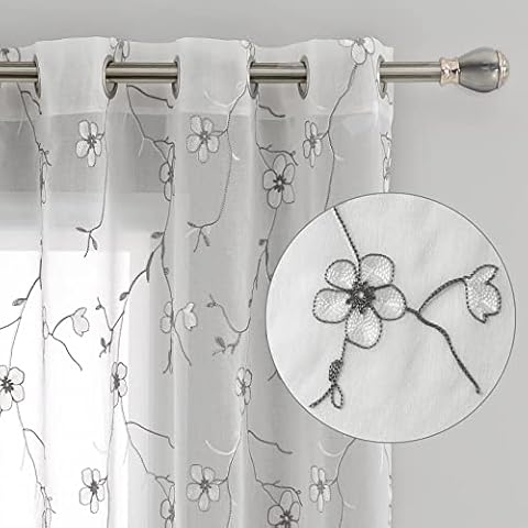 CAROMIO Vorhang Voile Pflaumenstickgarn Vorhänge Cover