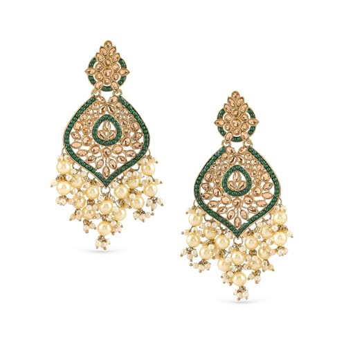 Image of Rubans Chandelier Earrings Kundan Pearl Traditional Jewellery Wedding Festive Gift for Women & Girls