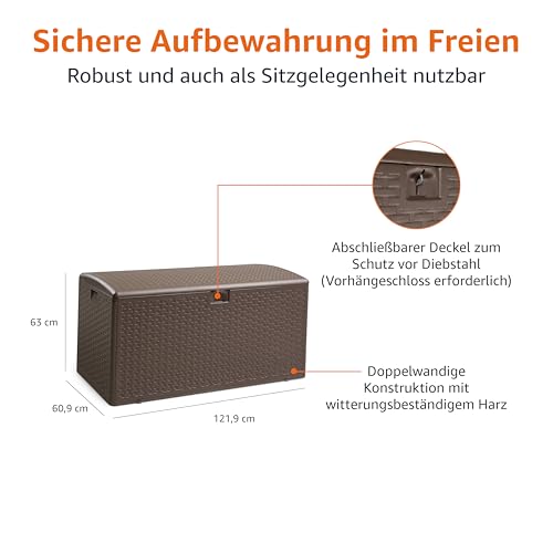 Amazon Basics Box zur Aufbewahrung und Organisation für den Außenbereich, Terrasse, 375 l, braun
