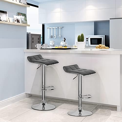 WOLTU Bar Stools Grey Bar Chairs Breakfast Dining Stools for Kitchen Island Counter Bar Stools Set of 2 pcs Leatherette Exterior/Adjustable Swivel Gas Lift/Steel Footrest & Base
