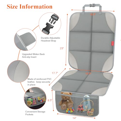 Image of Car Seat Protector for Child Car Seat, 600D Fabric Safe Car Seat Cover with Non-Slip Backing, Waterproof Carseat Seat Protectors under Baby Car Seat with Thick Padding for Car Back Front Seat, 2 Pack
