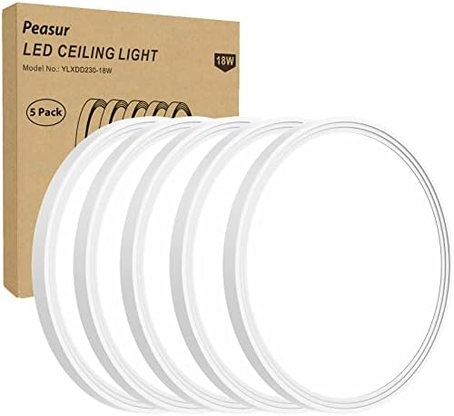 5Pack 9Inch Flush Mount Ceiling Light White,18 Watt 5000K LED Ceiling Light Fixture, Ultra Slim Close to Ceiling Light Fixture, Round Flat Low Profile Ceiling Lamp For Kitchen Bedroom Basement Hallway