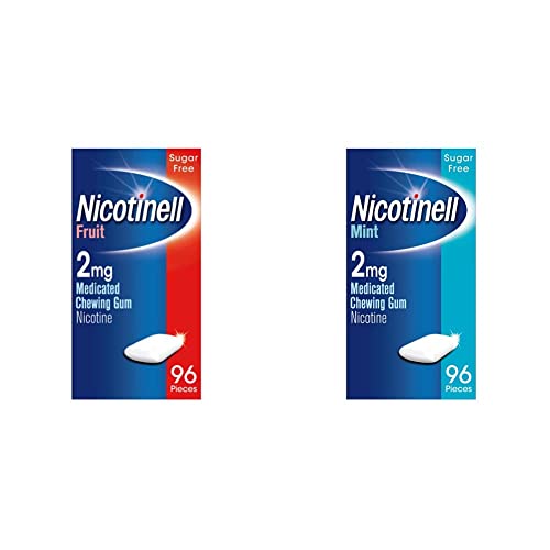 Nicotinell Nicotine Gum, Quit Smoking Aid, Fruit Flavour, 2 mg, 96 Pieces & Nicotine Gum, Quit Smoking Aid, Mint Flavour, 2 mg, 96 Pieces