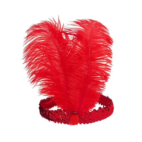 GYBZZR 2pcs Feathers Headpieces Sequins Showgirl Headpiece For Womens (Red)