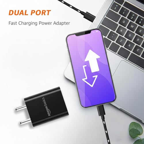 Image of Amazon Basics 12W Dual Port Mobile Charger | 12W Max Output | Includes 1 m Type C Cable | Universal Compatibility