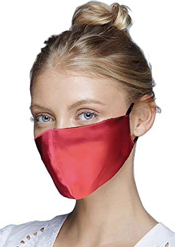 100% Mulberry Silk Face Masks with Filter Pocket, Fashion Masks with Adjustable Ear Loops, Silk Face Mask for Women (Red)