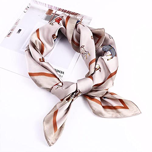 Vctitil Square Scarf 1PC Retro Elegant Horse Print Silk Neck Scarf Women Square Hair Scarves Head Band Shawls Wraps Neckerchief Beach Sunscreen Headscarf (beige)2