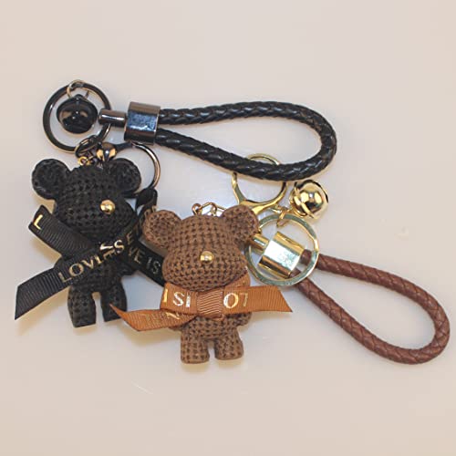 Meipel 2Pcs Cute Kawaii Key Chains 3D Pu Resin Couple Bear Accessorie Cartoon Anime Set Keyring For Purse Bag Charms Car Keys Gift For Women Men Girls Boys(Brown+Black) #TOP7