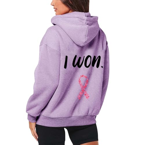 Photo de Rayé avec prévention mensuelle du cancer du sein, fermeture éclair, manches longues, poche, cordon de serrage, pull à capuche de sport décontracté en polaire Rain Rose Pull Femme, lilas, XL