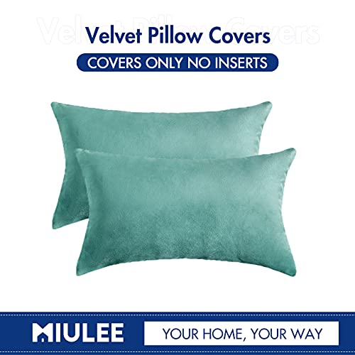 Image of MIULEE Velvet Throw Pillow Covers 12x20 Inch, Pack of 2 - Aqua Green, Soft Solid Lumbar Decorative Pillow Covers Modern Luxury Home Decor for Spring Couch Sofa Bedroom Livingroom