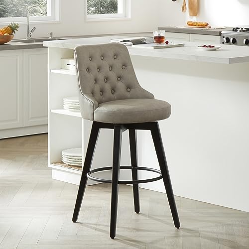 Image of Watson & Whitely Swivel Bar Stools with Back, Faux Leather in Stone Grey
