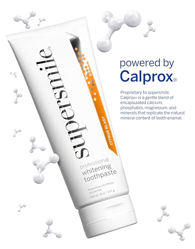 Image of Supersmile Citrus Blast Fluoride-Free Whitening Toothpaste, 8 oz, Professional Whitening Toothpaste with Calprox, Whitens 5.5 Shades in 7 Days, RDA 65 Low Abrasion, Enamel Safe for Veneers