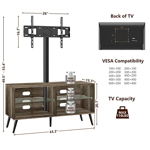 TAVR Wood Corner TV Stand Storage Console with Swivel Mount Height Adjustable TV Entertainment Center for 32 42 50 55 60 65 inch Plasma Flat or Curved Screen TV Shelf Storage Cabinet,Oak