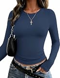 Zeagoo Damska koszulka basic, z długim rękawem, krój slim fit, okrągły