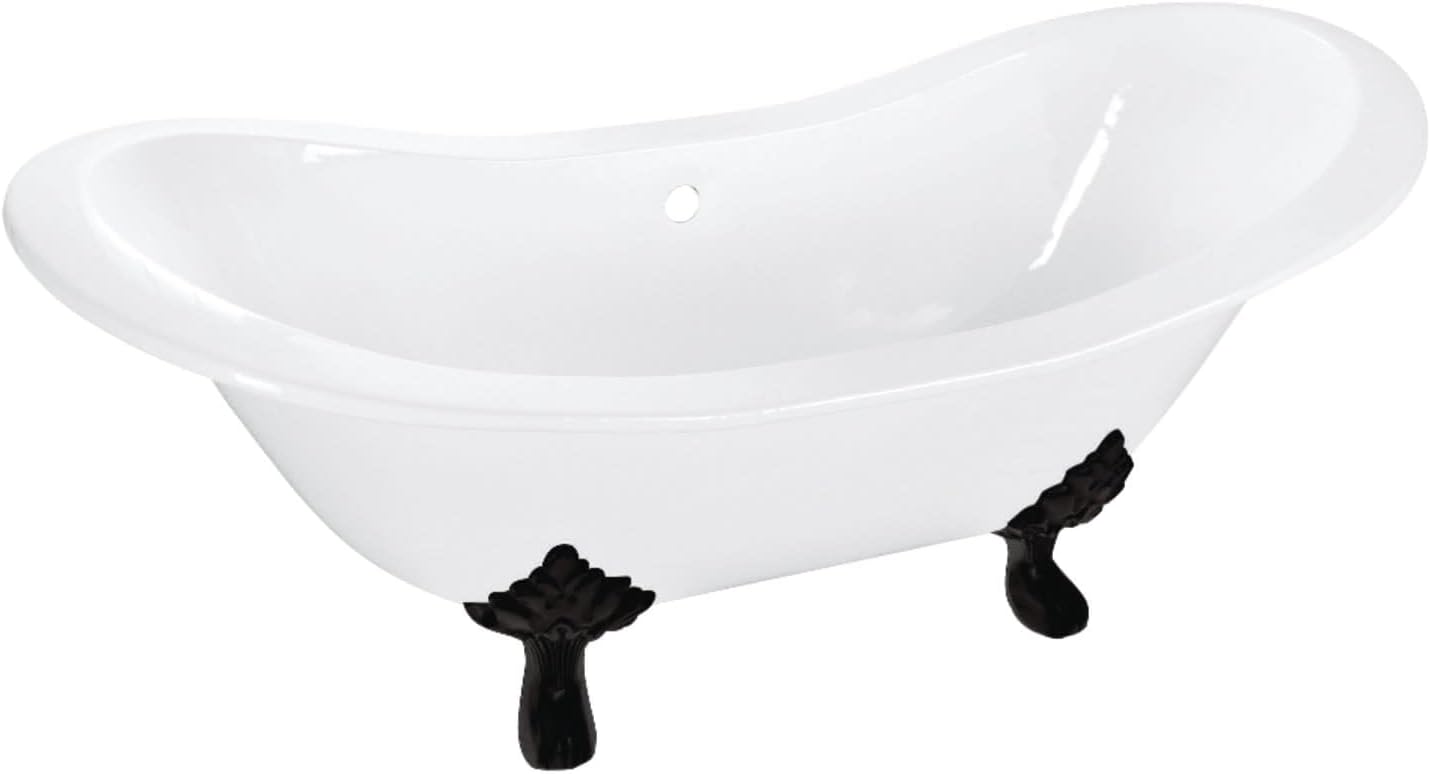 Kingston Brass Aqua Eden VCTND7231NC5 Cast Iron Double Slipper Clawfoot Bathtub with Oil Rubbed Bronze Feet without Faucet-Drillings, 72-Inch,White
