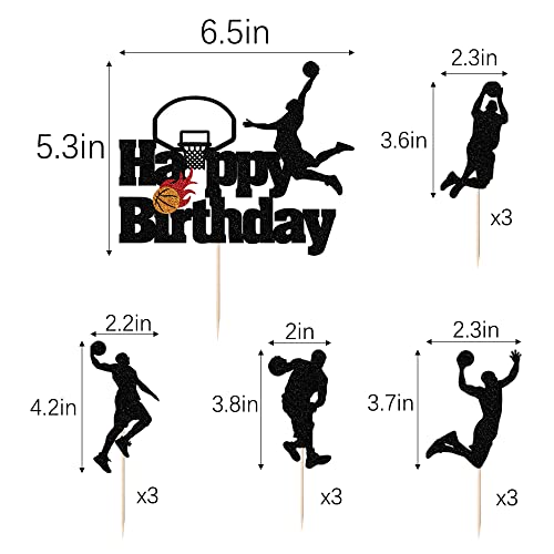 Kaoenla Basketball Happy Birthday Cake Decoration - Black Glitter Sports Basketball Scene Theme Cake, Male And Female Star Sports Game Theme Party Supplies (13Pc) #TOP2