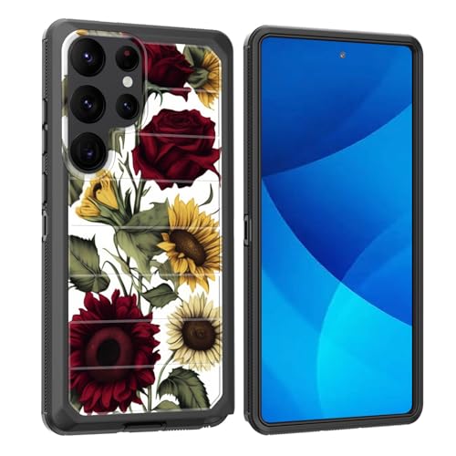 smauncucn for Galaxy S24 Ultra Case,Full Body Shockproof Drop Protection Dust Proof Heavy Duty 3-Layer Military Rugged Durable Cover for Samsung Galaxy S24 Ultra 6.8" 2024,Roses Sunflower