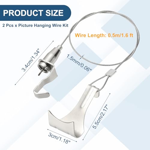 Image of uxcell 2Pcs Picture Hanging Wire Kit, 0.5 m x 1.5 mm Heavy Duty Picture Hangers Adjustable Wire Rope with S-Hooks and Loop, Load 35kg /77.1 lbs for Hanging Mirrors Light Lamp Artwork