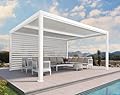 PURPLE LEAF Louvered Pergola 12' x 16' White Outdoor Aluminum Pergola with Roller Blind Adjustable Gazebo Rainproof for Patio Deck Garden, 1 Long Side