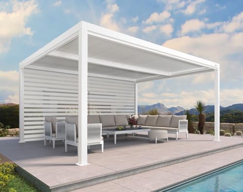 PURPLE-LEAF-Louvered-Pergola-12-x-16-White-Outdoor-Aluminum-Pergola-with-Roller-Blind-Adjustable-Gazebo-Rainproof-for-Patio-Deck-Garden-1-Long-Side PURPLE LEAF Louvered Pergola 12 x 16 White Outdoor Aluminum Pergola with Roller Blind Adjustable Gazebo Rainproof for Patio Deck Garden 1 Long Side