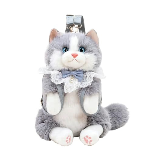 Image of Women Animal Teddy Bear Plush Backpack with Adjustable Straps (Ragdoll grey)