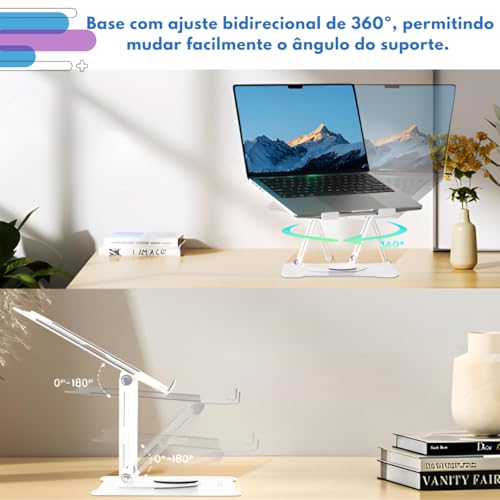 Suporte Para Notebook e Tablet de Mesa Articulado Ajustável Com Rotação 360 Graus em Alumínio Resist