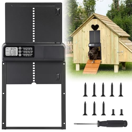 EFUTURETIME Automatische kippenklep batterij elektrische kippendeur aluminium met knijpbescherming, kippenhok deur automatische opener accessoires met timer schakelaar