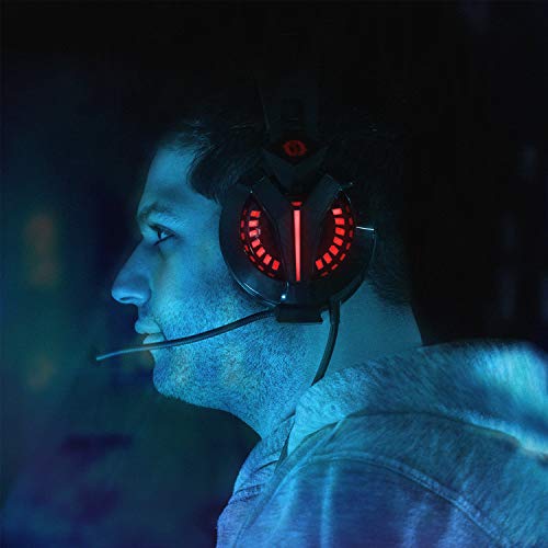 Game Lab Spartan (2019 Edition) Red LED Over-Ear Surround Sound Gaming Headset Noise Cancelling Microphone for PC, Xbox One, PS4, Nintendo Switch, Mac, Desktop, Laptop, Computer, VR, Android, iOS