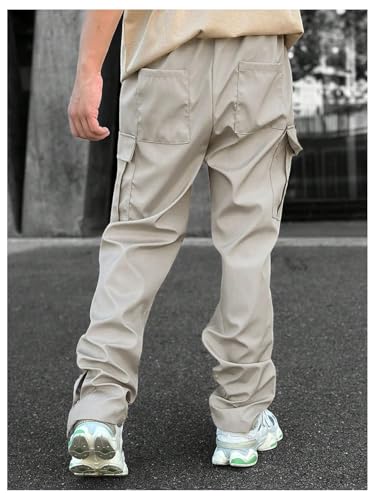 OYOANGLE Men's Drawstring Elastic Waisted Cargo Pants Solid Casual Trousers with Multi Pockets Streetwear2