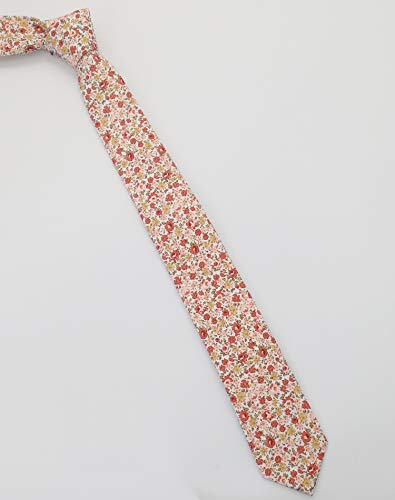 Image of Men's Skinny Tie Floral Cotton Necktie and Tie Bar Clip Sets, Great for Weddings,Groom,Groomsmen