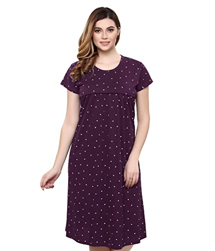 Image of TIGYWIGY Women's Cotton Printed Knee Length Maternity /Feeding /Nursing Nighty