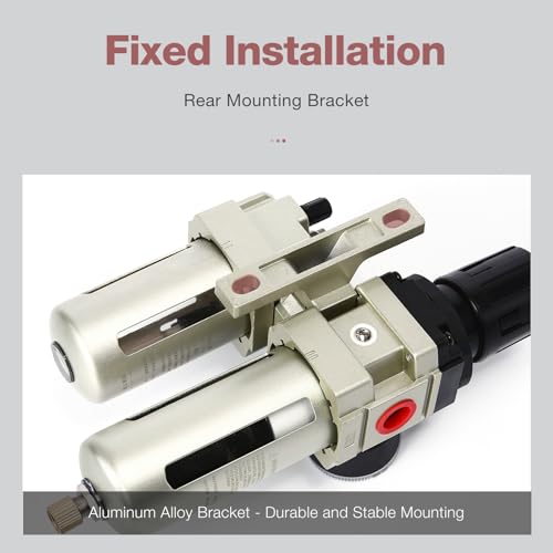 SNS 1/4" NPT Compressed Air Filter Regulator Lubricator Two Units Combo FRL Water/Oil Trap Separator, Semi-auto Drain, Gauge and Bracket, Poly Bowl with Metal Guard AC3010-N02A