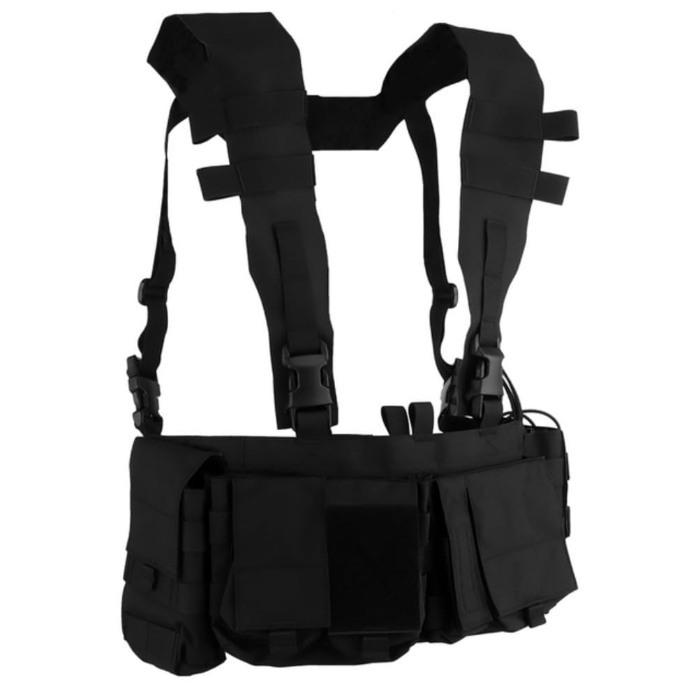 Chaleco tipo H con gancho y bucle de alta adherencia y plataforma modular en color negro