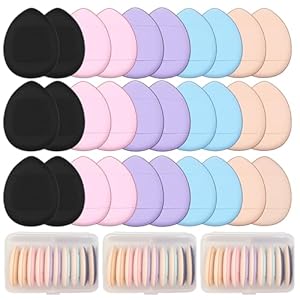 30 Pcs Mini Powder Puff & mini makeup sponge Set，with Storage Box – setting powder puff, Dual-Use (Dry/Wet) for Foundation, Concealer & Eyeshadow – Soft.Finger powder puff&makeup puff， Makeup Sponge